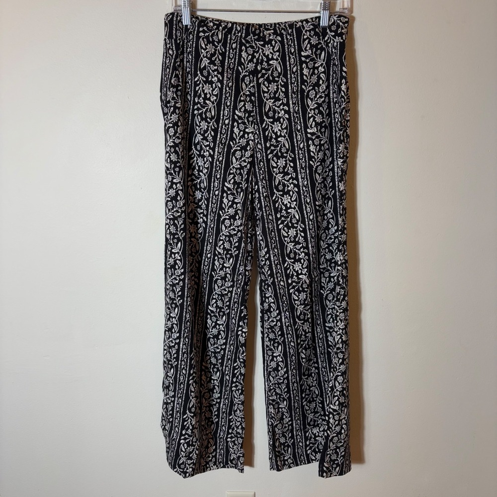 Abercrombie & Fitch Black Floral Print Wide Leg Boho Casual Pants Size‎ 2